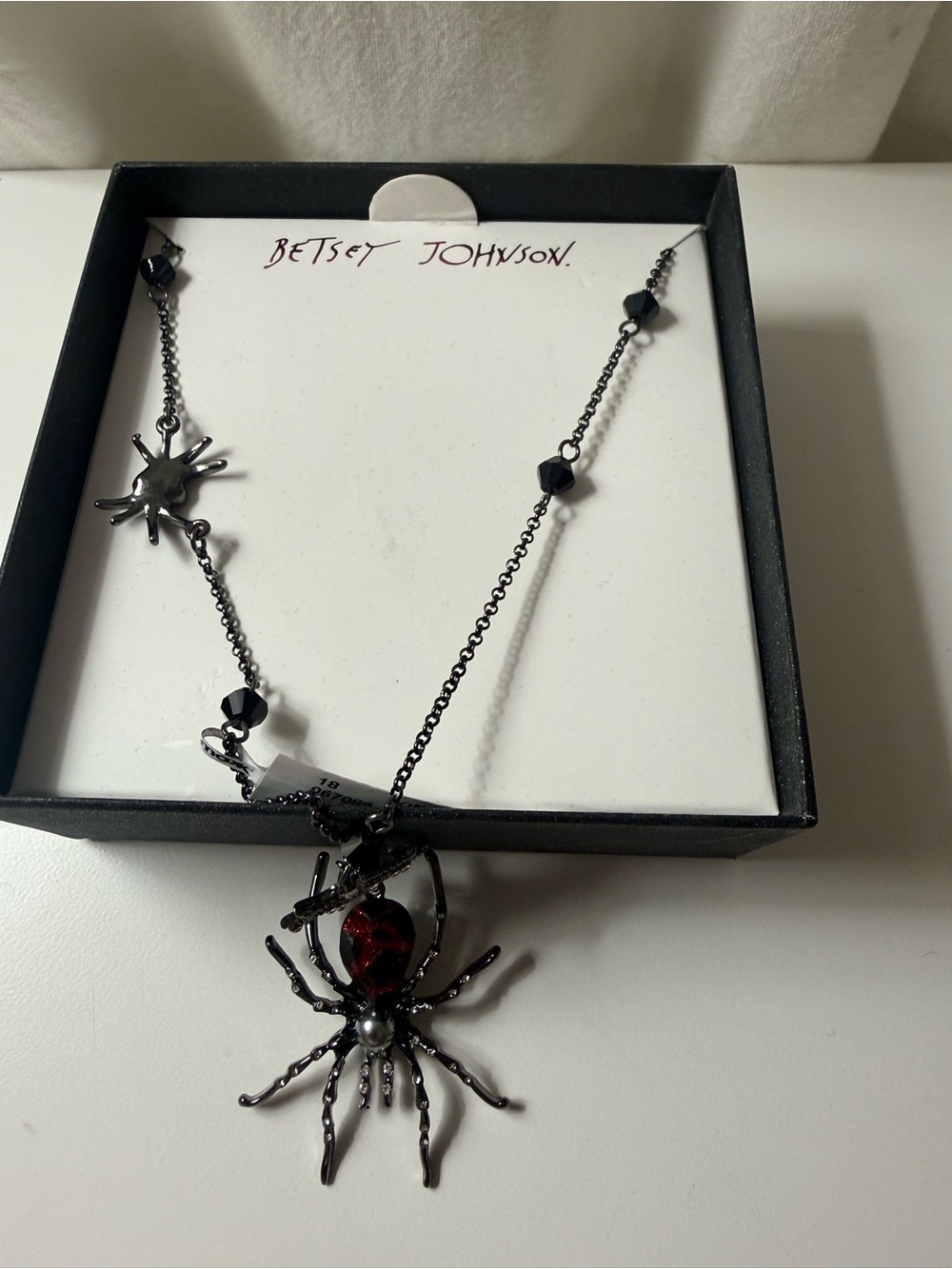 Betsey Johnson Black Necklace with Red Accents Spider Pendant